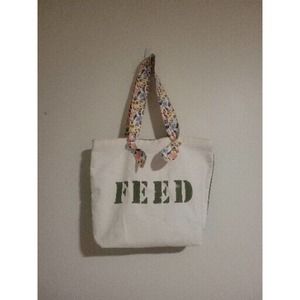 Feed 10 Clarins Cotton Tote Floral Strap 16x12 Cream & Olive Green Euc Recycle